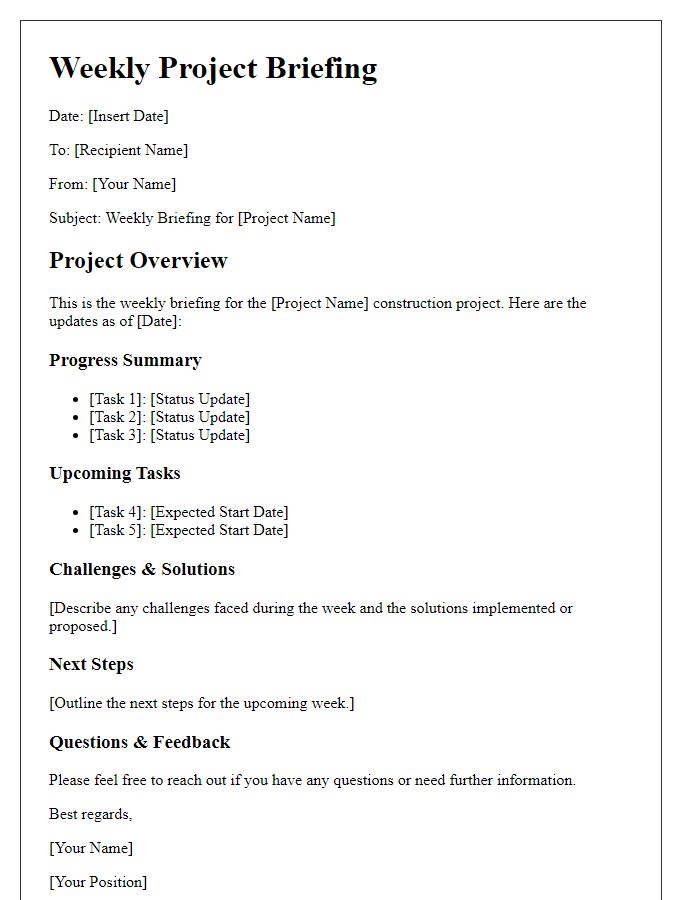 Letter template of construction project weekly briefing