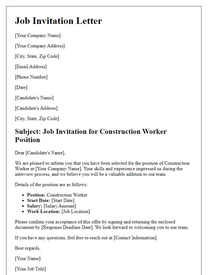 Letter template of construction worker job invitation