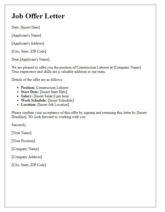 Letter template of job offer for construction laborer