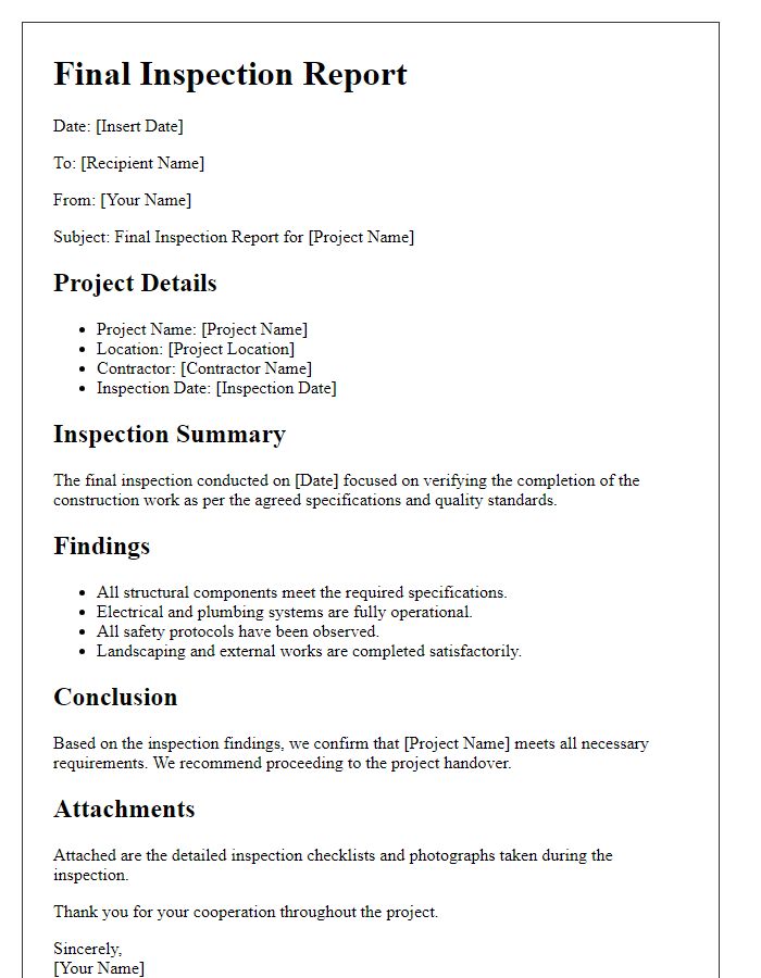 Letter template of construction project final inspection report