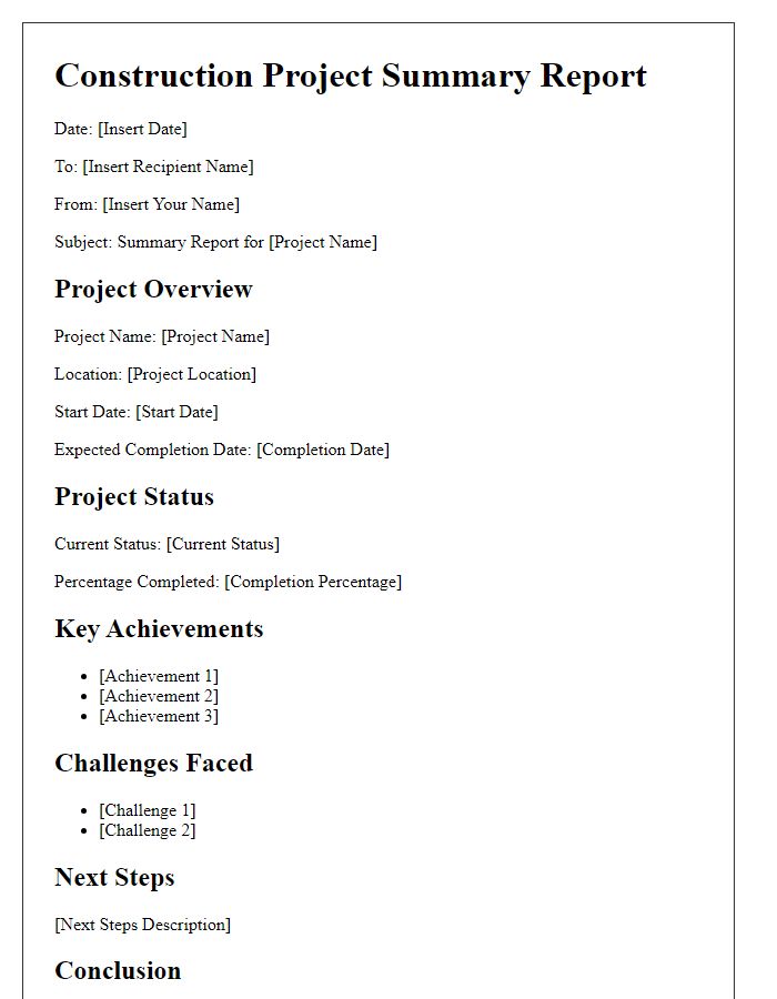 Letter template of construction project summary report