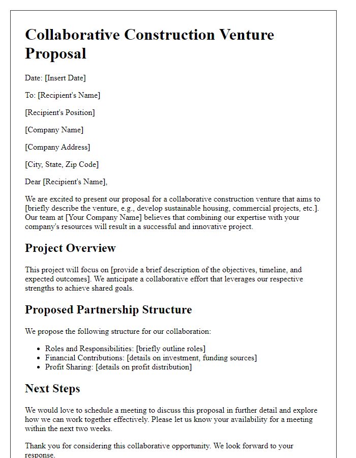 Letter template of collaborative construction venture proposal