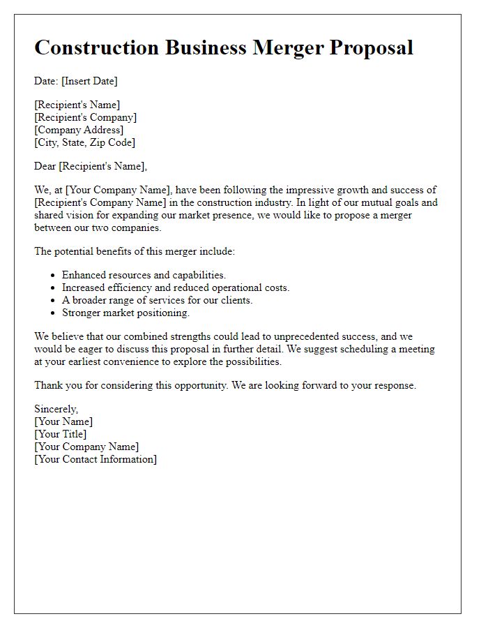 Letter template of construction business merger proposal