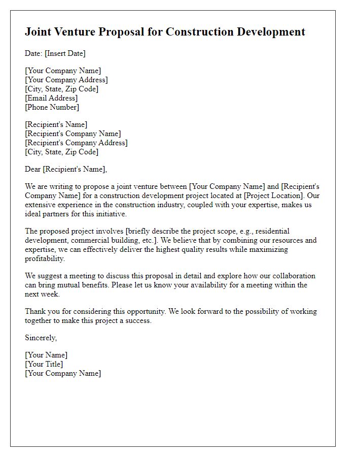 Letter template of joint venture proposal for construction development