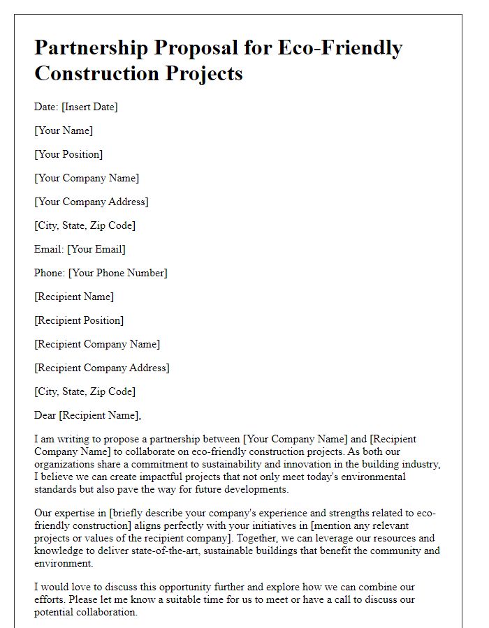 Letter template of partnership proposal for eco-friendly construction projects