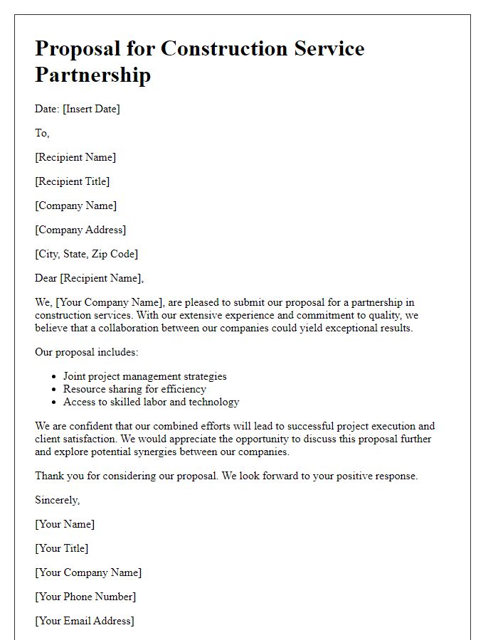 Letter template of proposal for construction service partnership