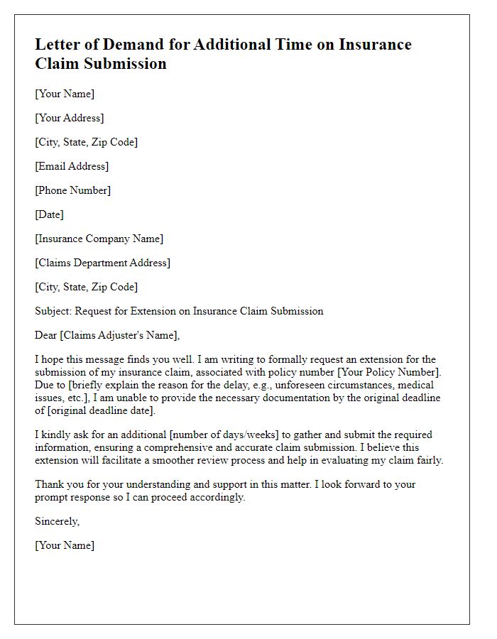 Letter template of demand for additional time on insurance claim submission