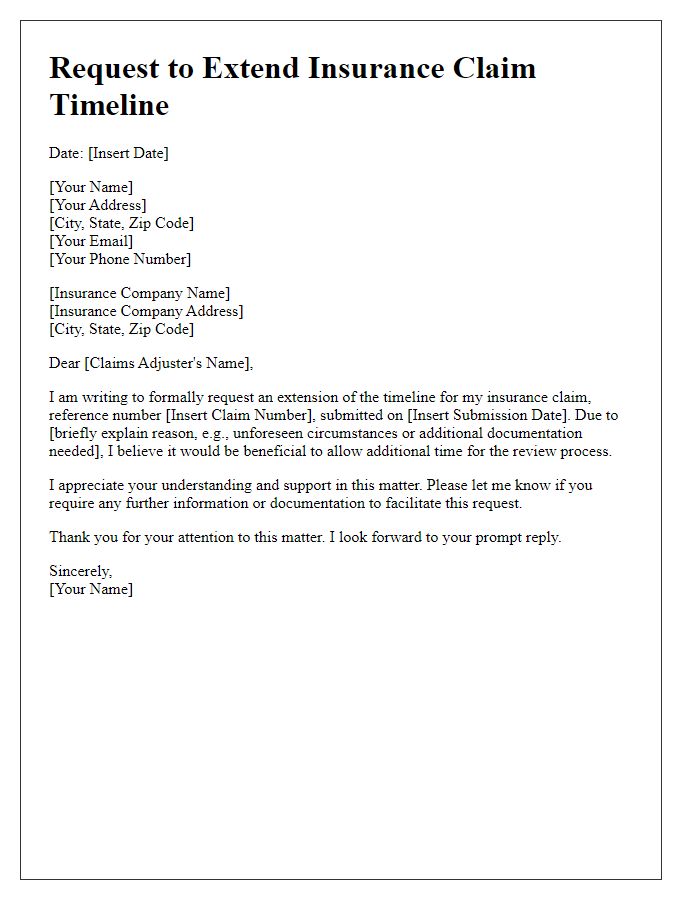 Letter template of formal request to extend insurance claim timeline