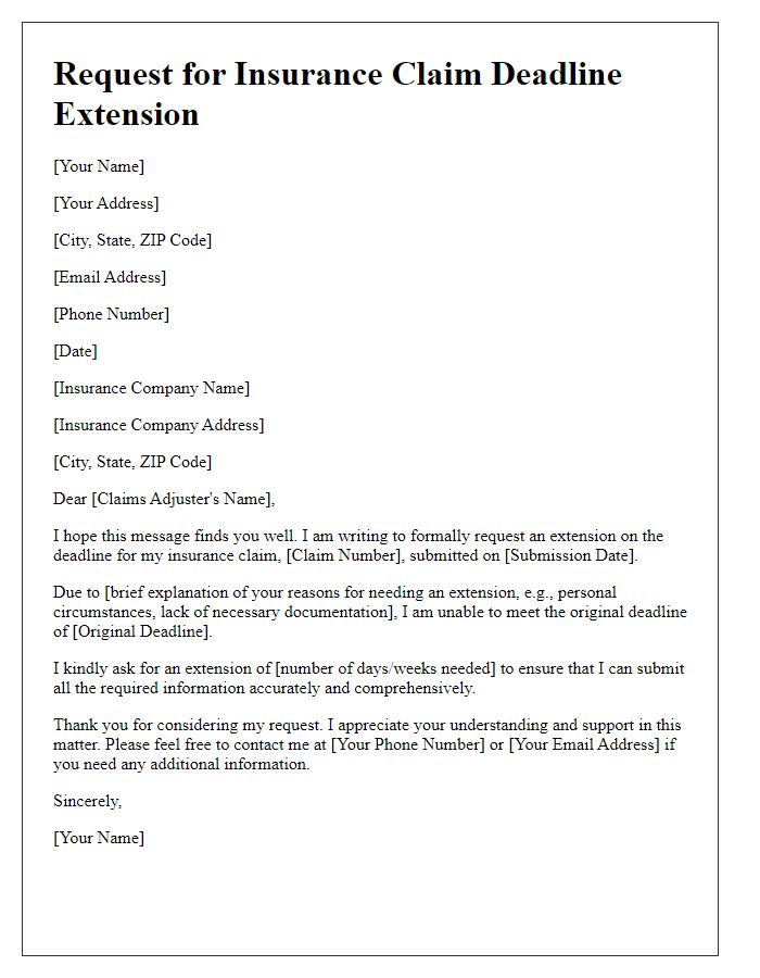 Letter template of request for insurance claim deadline extension