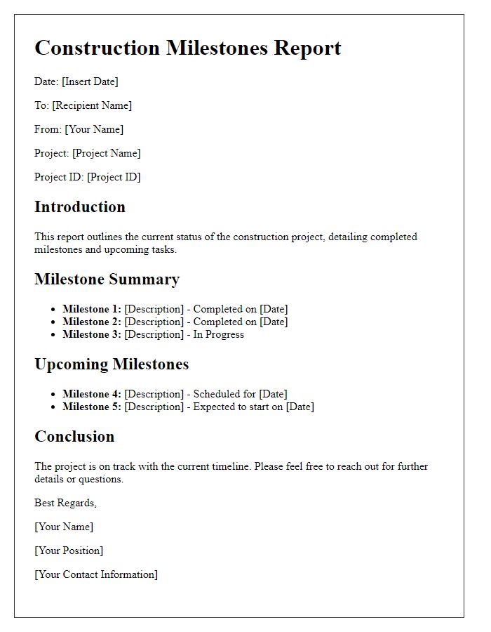 Letter template of construction milestones report