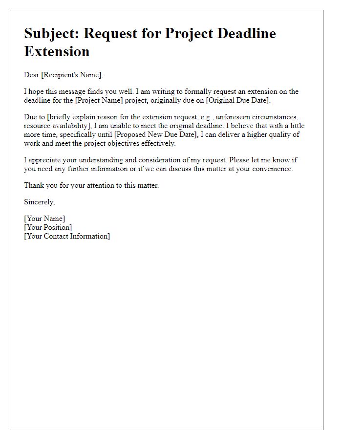 Letter template of project deadline extension