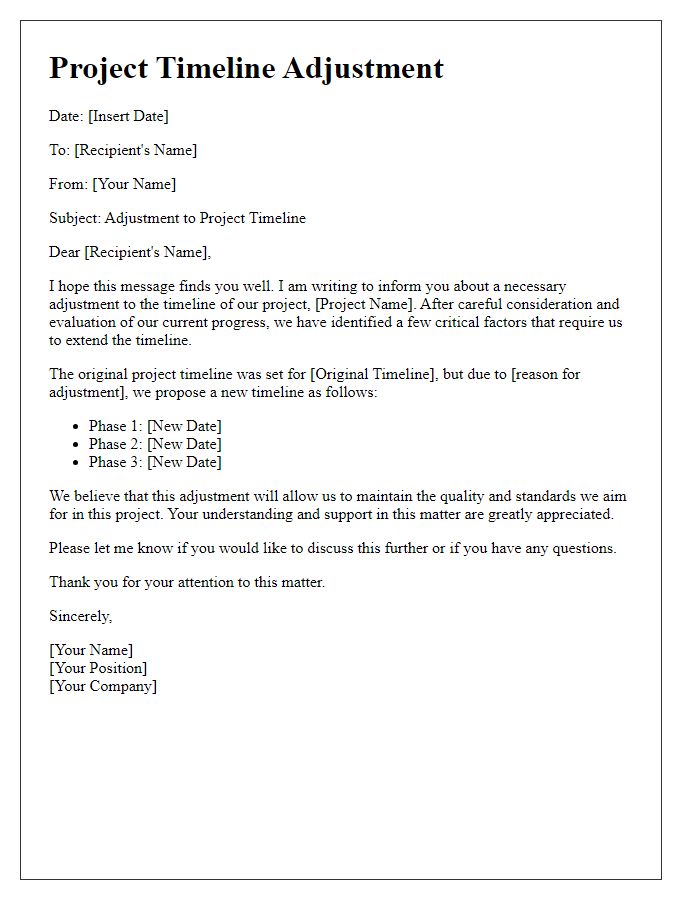 Letter template of project timeline adjustment