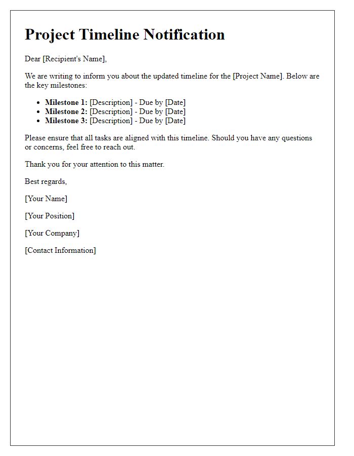 Letter template of project timeline notification