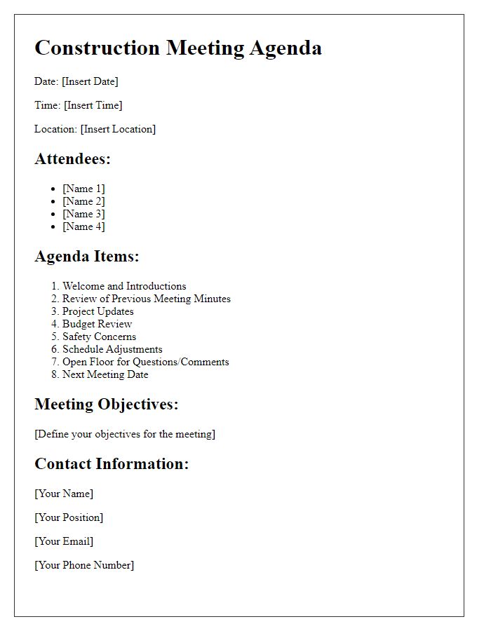 Letter template of agenda for construction meeting