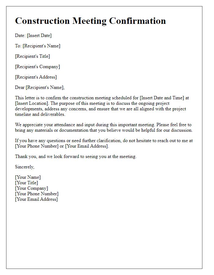 Letter template of confirmation for construction meeting