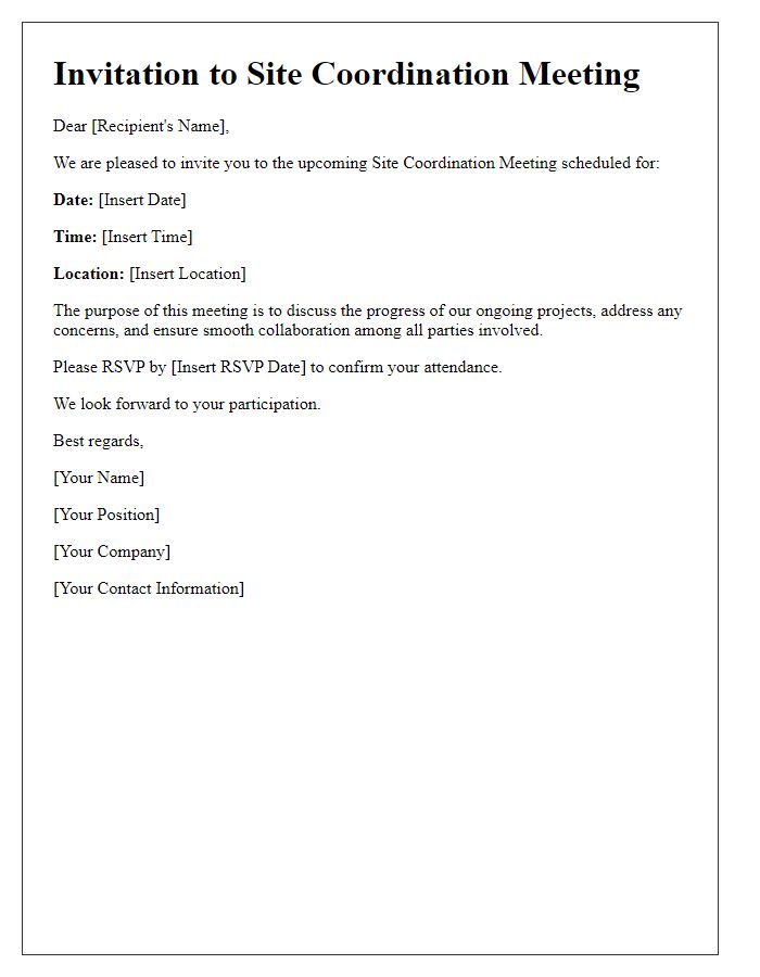 Letter template of invitation to site coordination meeting