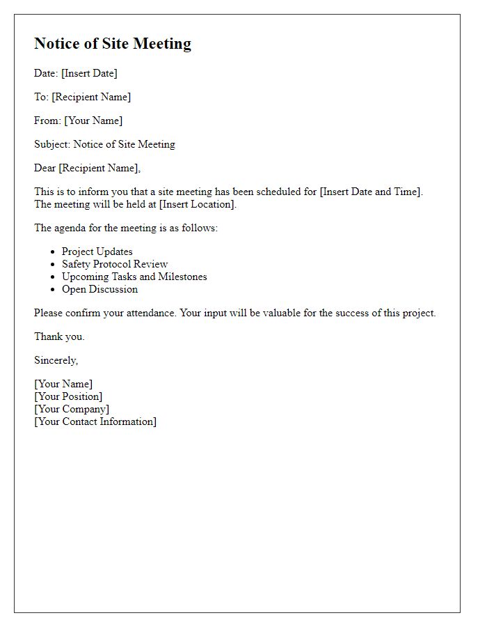 Letter template of notice for site meeting