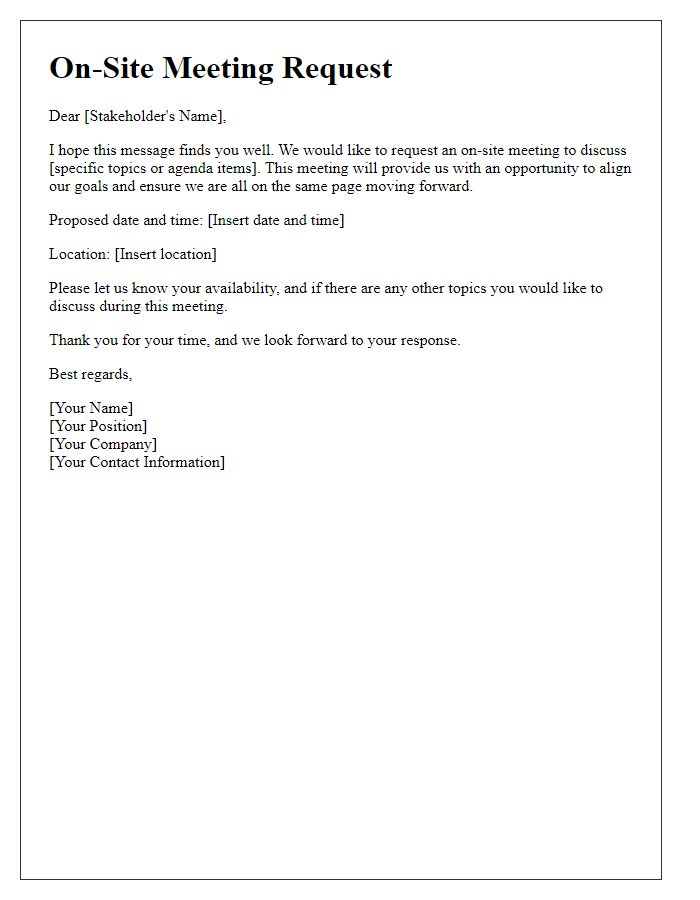 Letter template of on-site meeting request for stakeholders