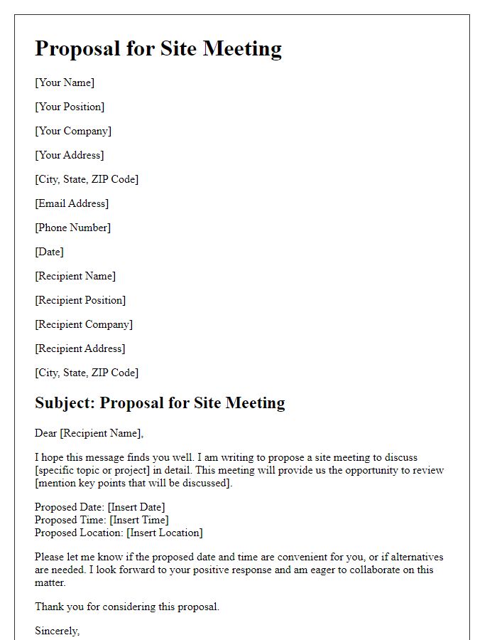 Letter template of proposal for site meeting