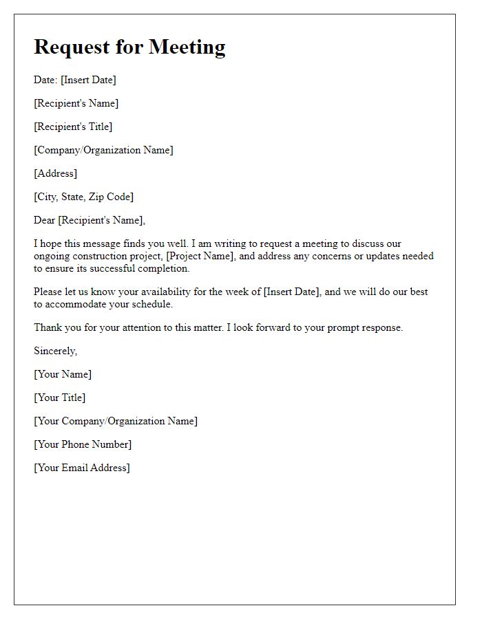 Letter template of request for construction project meeting