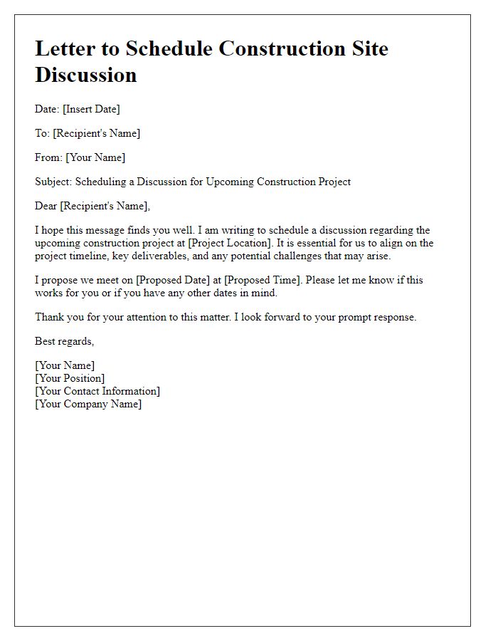 Letter template of scheduling a construction site discussion