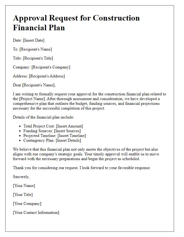 Letter template of approval request for construction financial plan