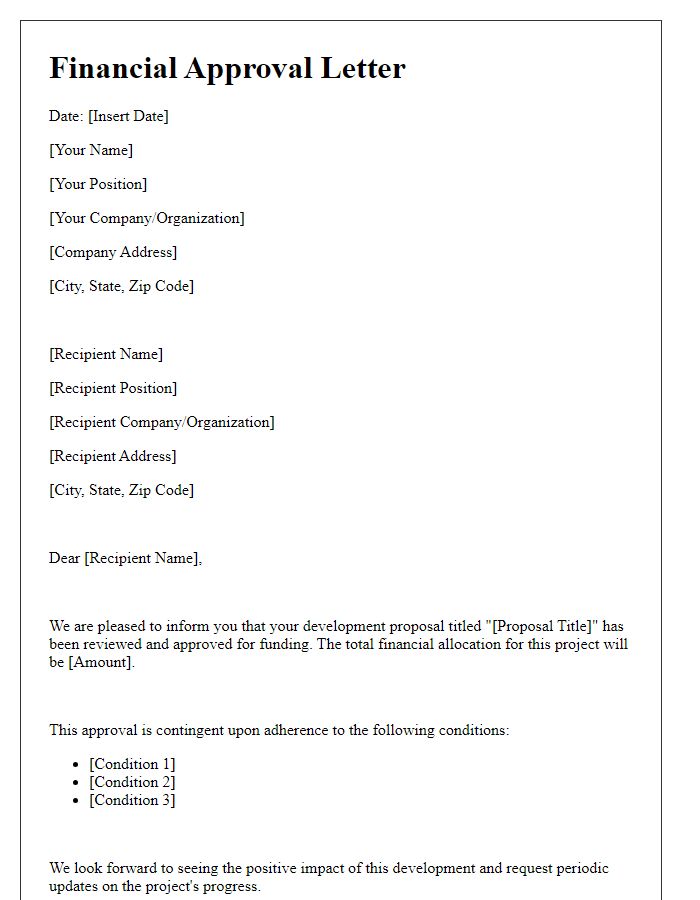 Letter template of financial approval for development proposal