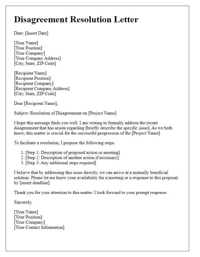 Letter template of construction project disagreement resolution