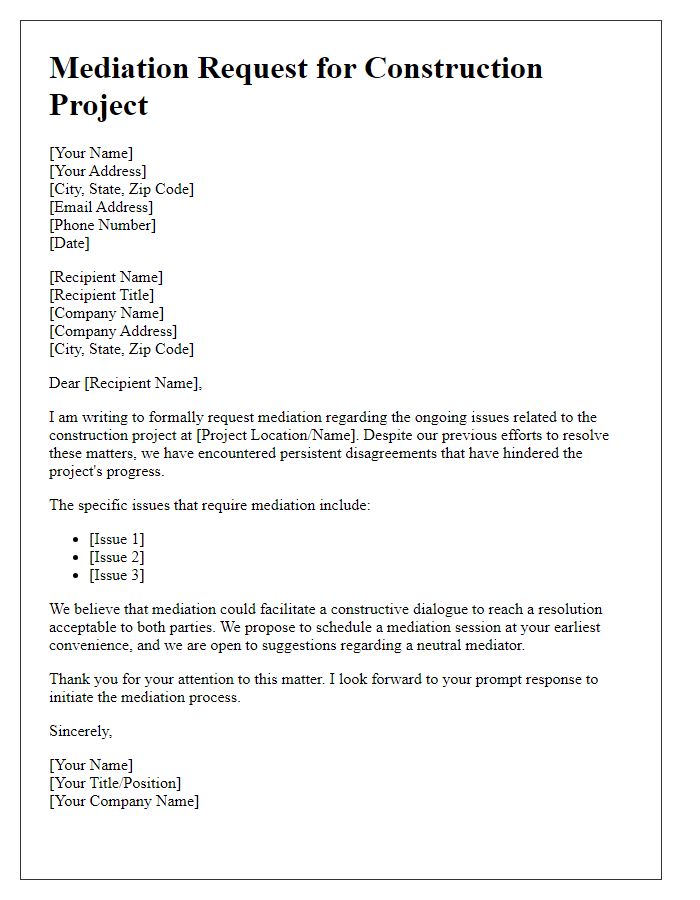 Letter template of construction project mediation request