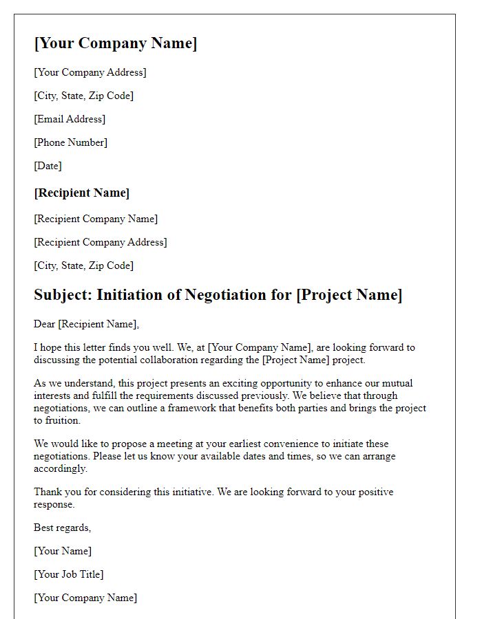 Letter template of construction project negotiation initiation