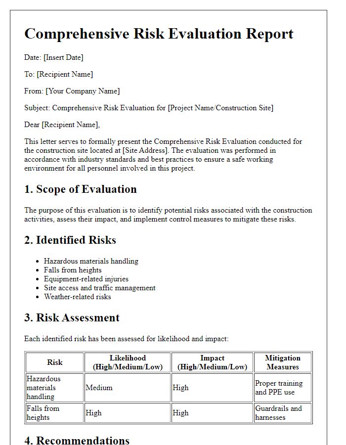 Letter template of comprehensive risk evaluation for construction sites