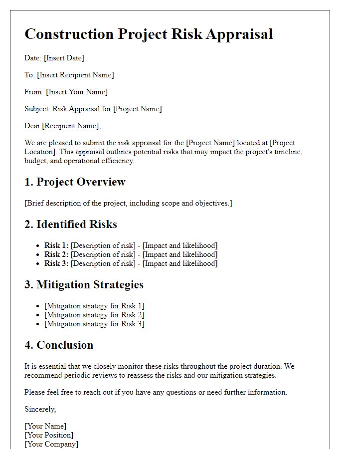 Letter template of construction project risk appraisal