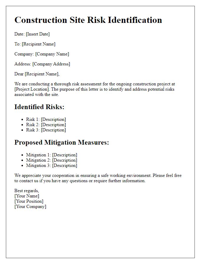 Letter template of construction site risk identification