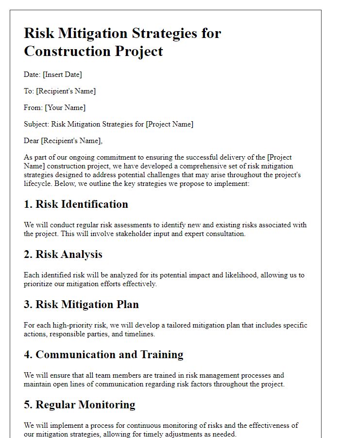 Letter template of risk mitigation strategies for construction projects