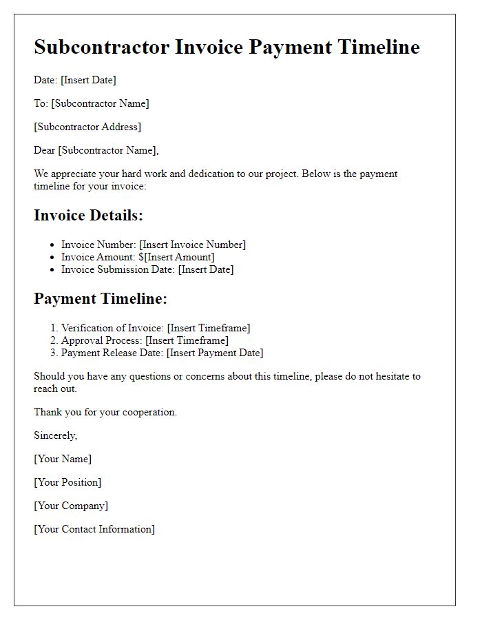 Letter template of subcontractor invoice payment timeline