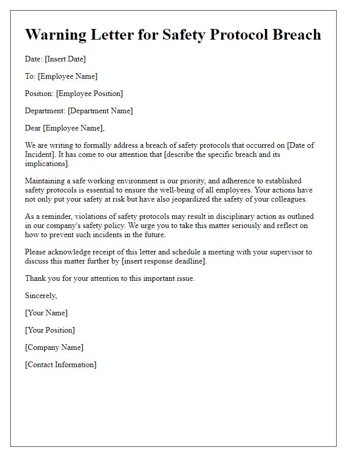 Letter template of safety protocol breach warning