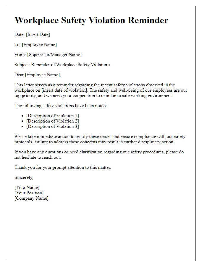 Letter template of workplace safety violation reminder