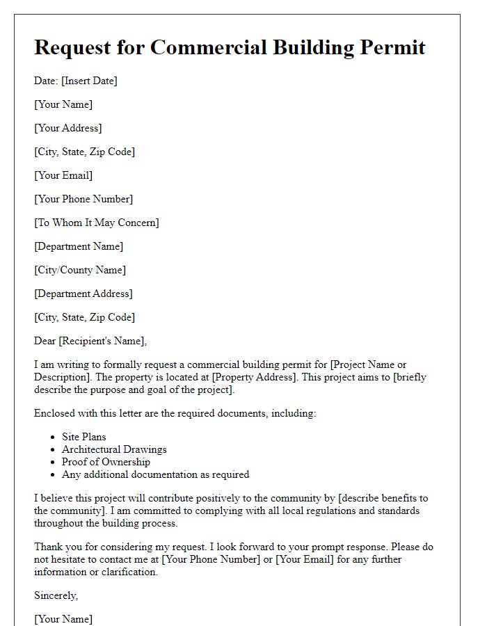 Letter template of commercial building permit request