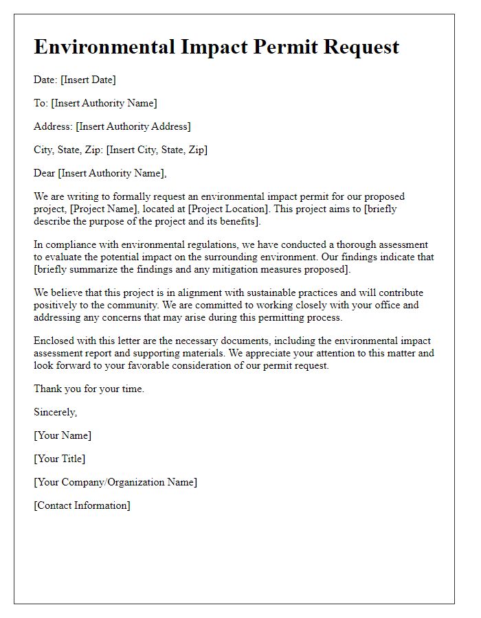 Letter template of environmental impact permit request