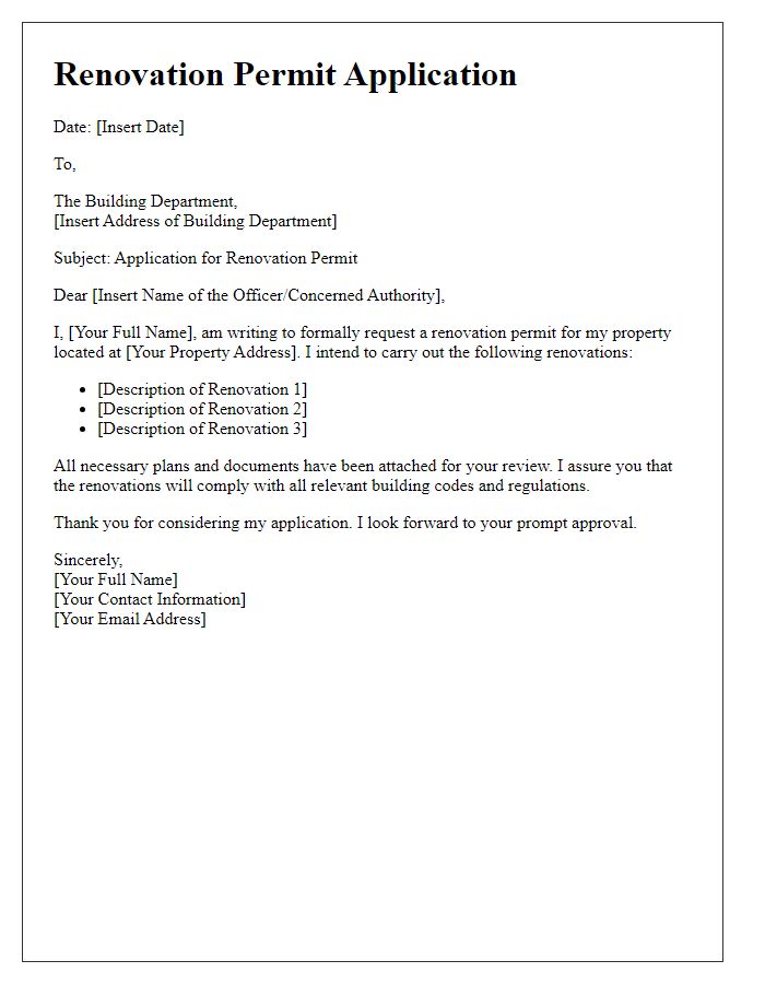 Letter template of renovation permit application