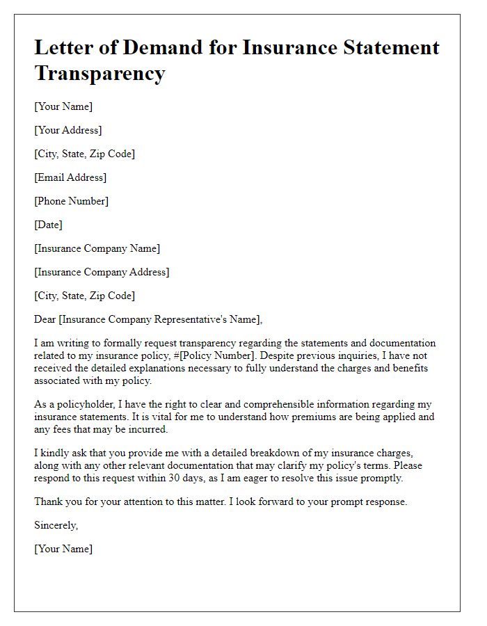 Letter template of demand for insurance statement transparency