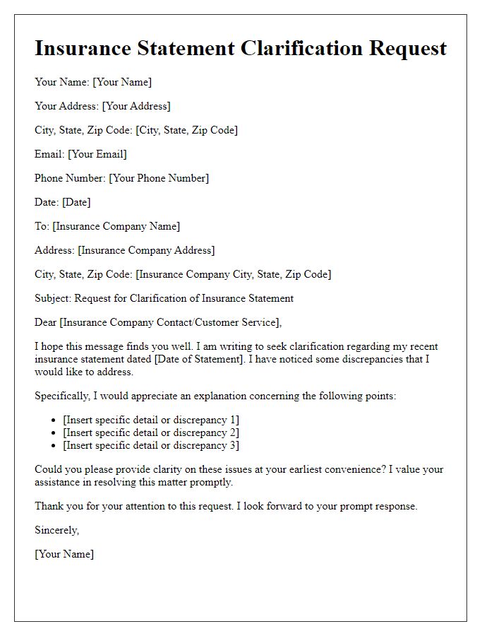 Letter template of insurance statement clarification request