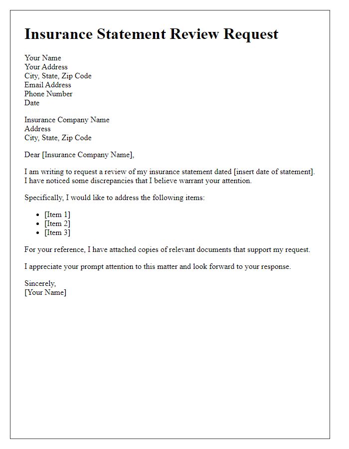 Letter template of insurance statement review request