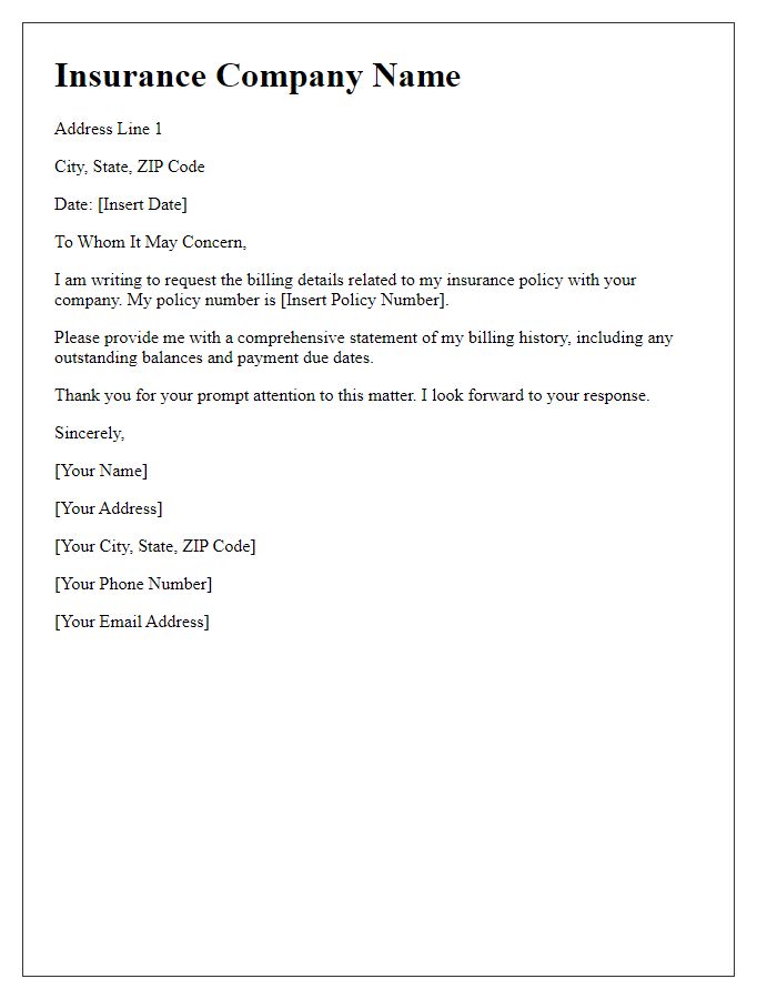 Letter template of request for insurance billing details