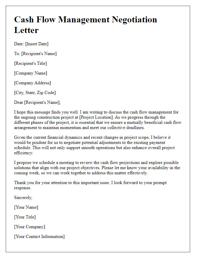 Letter template of construction project cash flow management negotiation