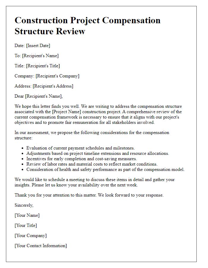 Letter template of construction project compensation structure review