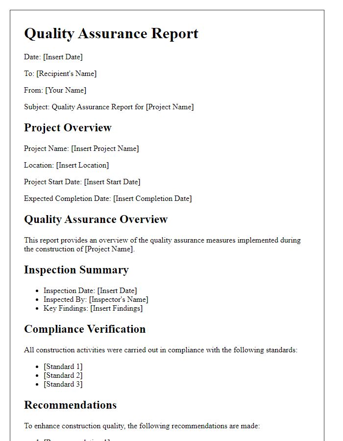 Letter template of construction work quality assurance report