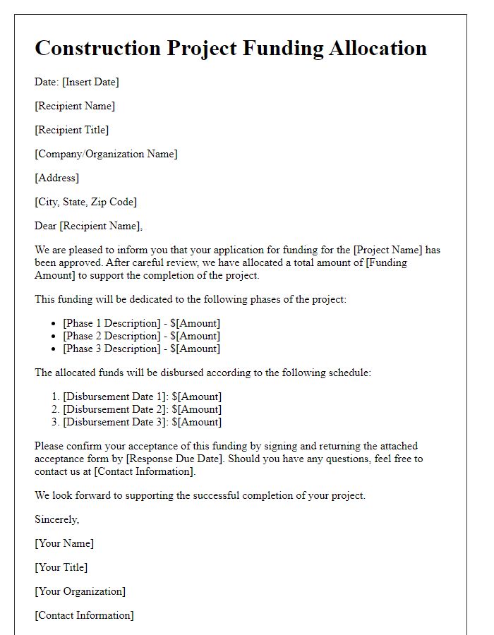 Letter template of construction project funding allocation