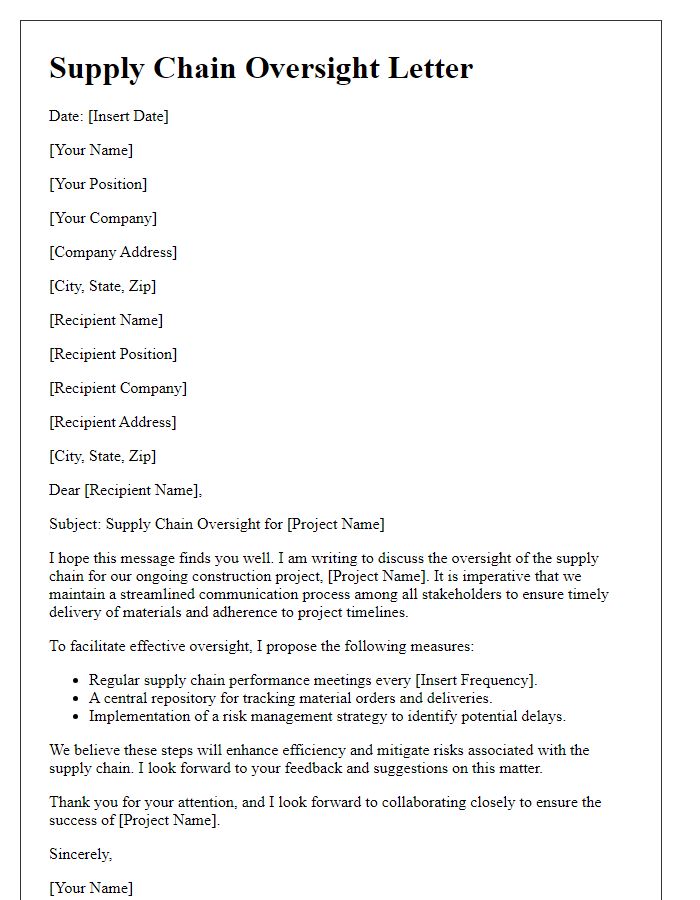 Letter template of construction project supply chain oversight