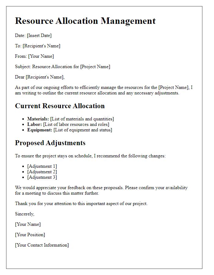 Letter template of construction resource allocation management